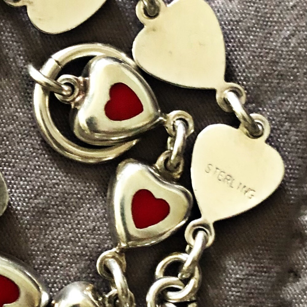 RED Vintage Sterling Silver enamel  Inlay 7" Bracelet. B3 - Picture 10 of 12